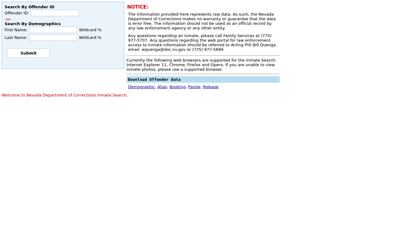 NDOC offender search after a Clark County arrest transfer