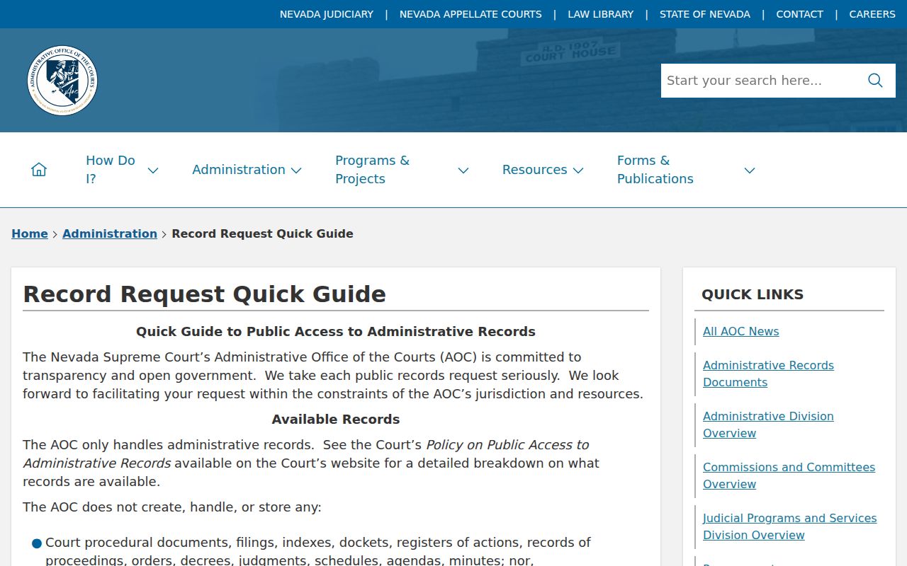 Nevada court record request guide for Clark County case files