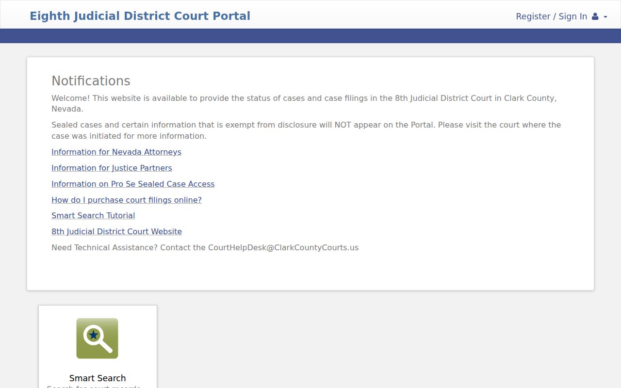 Clark County criminal case portal dashboard
