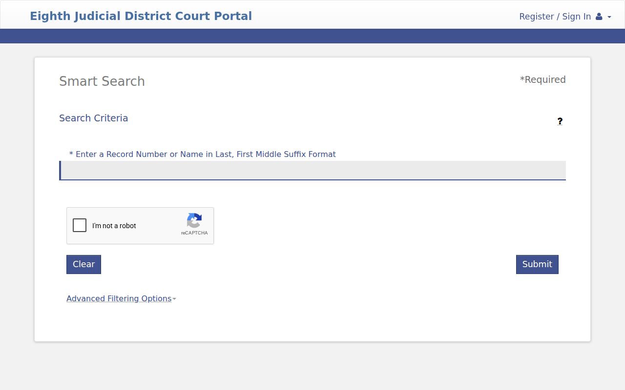 Clark County District Court Smart Search for criminal cases