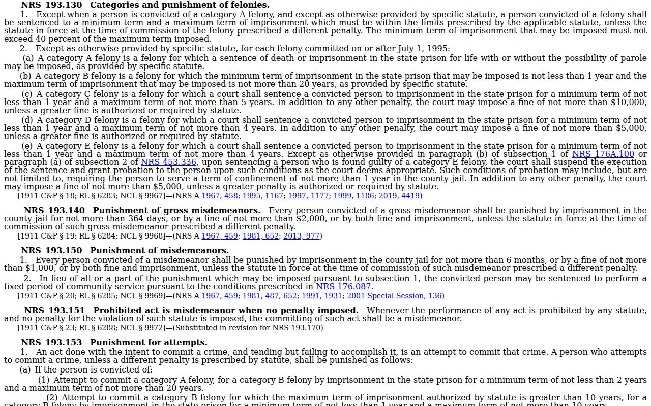 Clark County Henderson arrest record offense classifications
