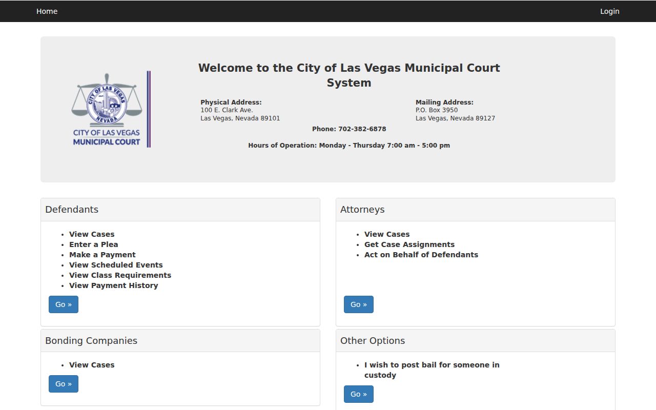 Las Vegas criminal records portal for Municipal Court cases