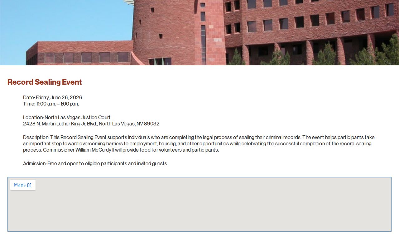 Las Vegas record check information from a Clark County sealing event