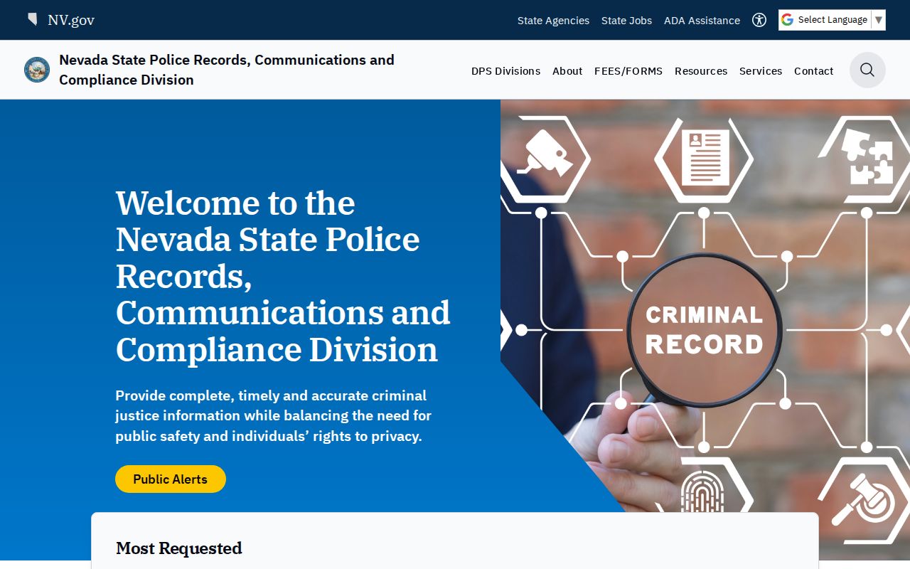 Clark County criminal history Nevada Central Repository page